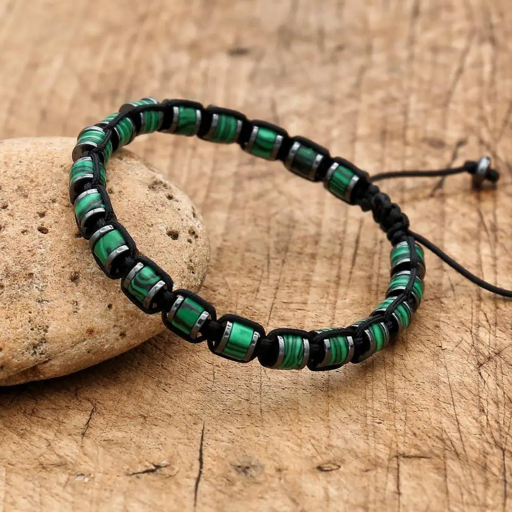 Tinker Shop Bracelet Braided Malachite Hematite for Unisex