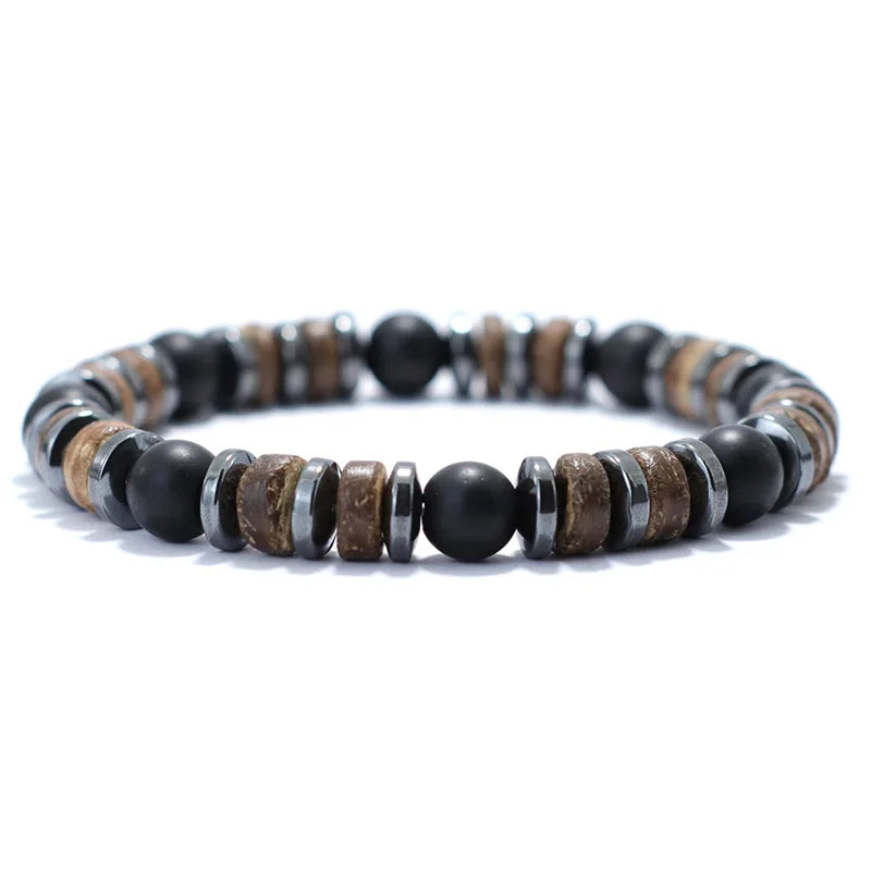 New Vintage Stone Wood Bead Bracelet Hematite Tiger Eye Men