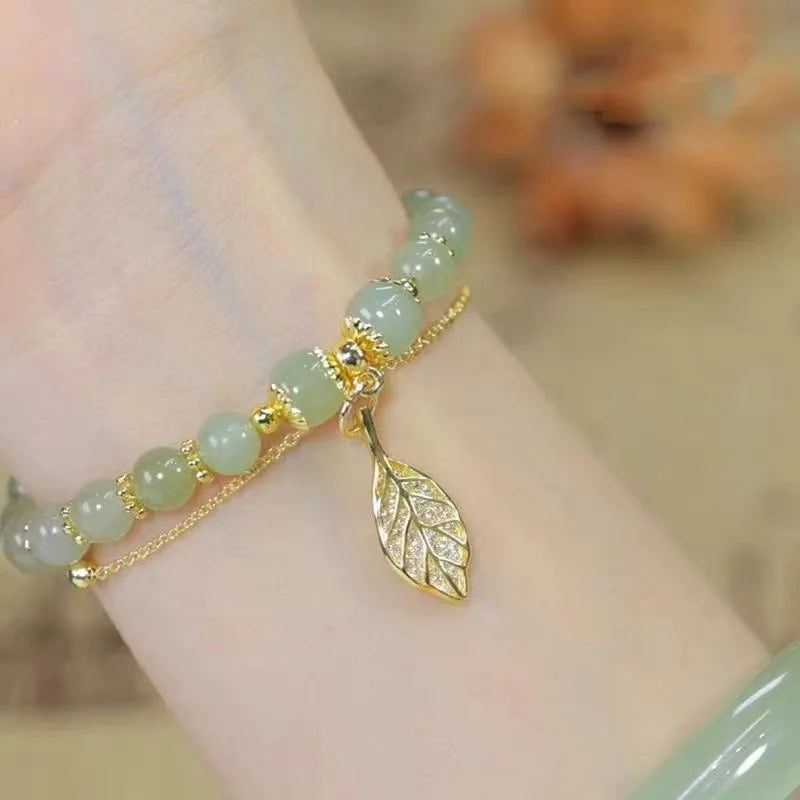 Premium Green Jade Bracelet Double Chain for Women