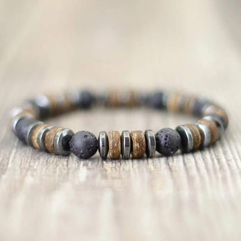 New Vintage Stone Wood Bead Bracelet Hematite Tiger Eye Men