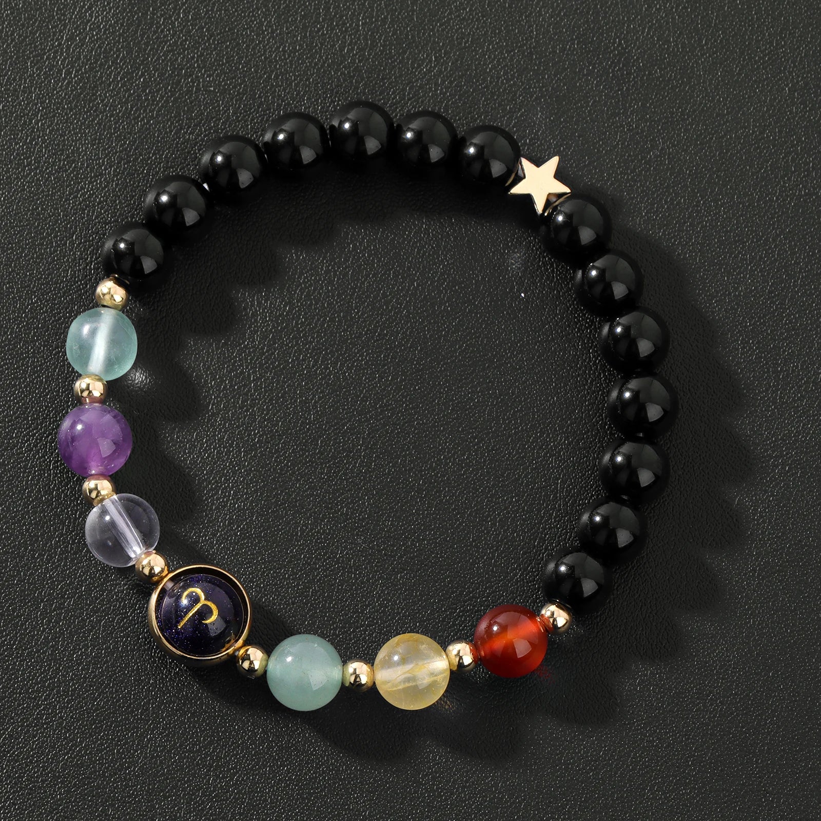 GolbalJew Zodiac Beaded Bracelet Obsidian Tiger Eye Unisex