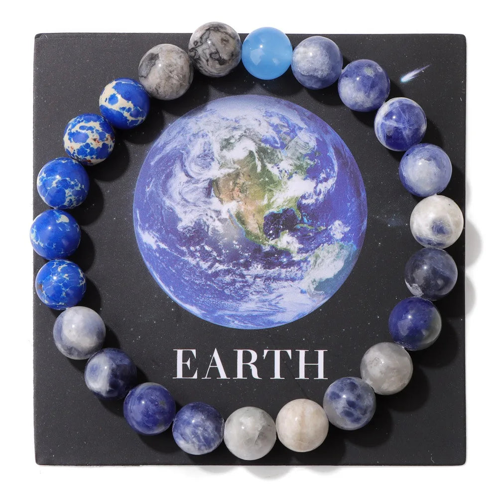 HNSPCN Bead Bracelet Men 8mm Glass Solar System Edition