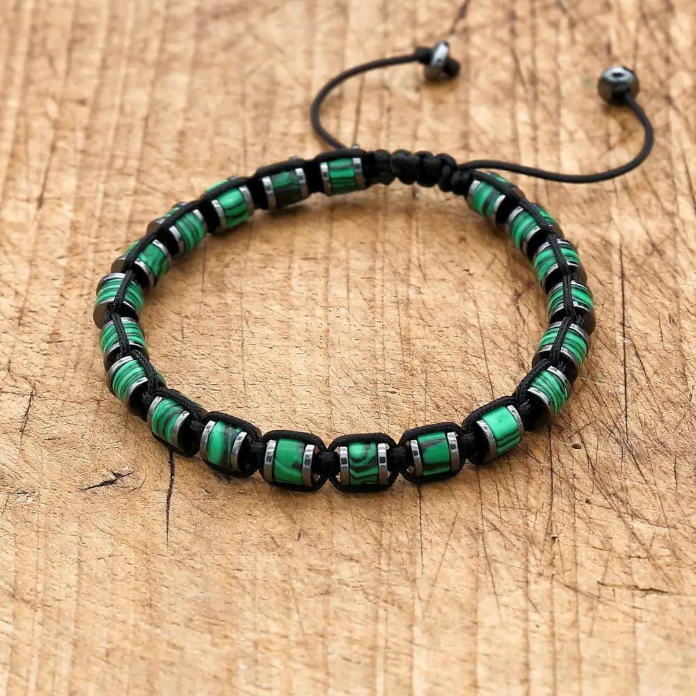Tinker Shop Bracelet Braided Malachite Hematite for Unisex
