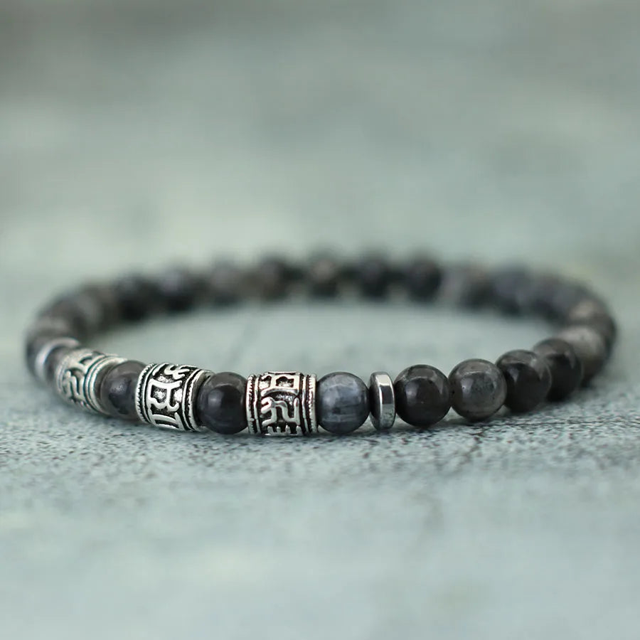 Noter Mantra Bracelet For Men 6mm Howlite Lava Beads