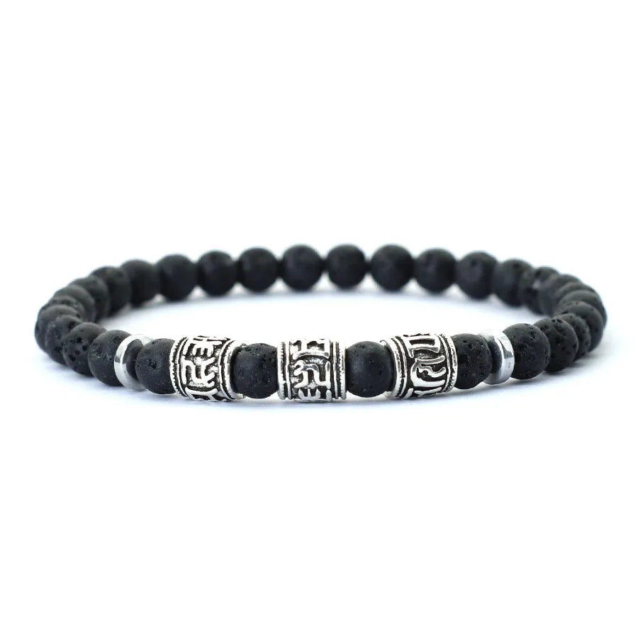 Noter Mantra Bracelet For Men 6mm Howlite Lava Beads