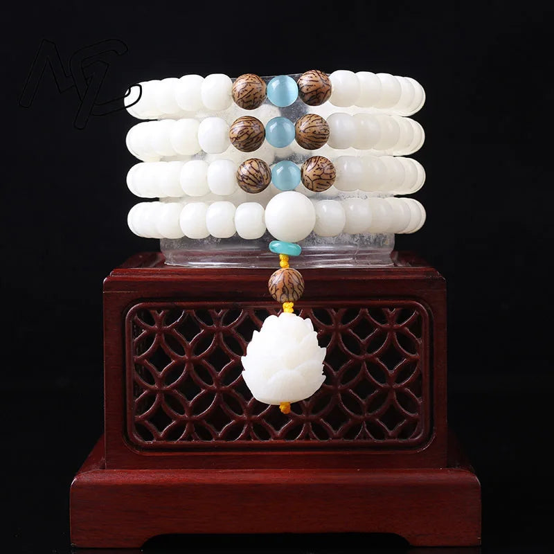 Original Bodhi Root Beads Bracelet 108 Lotus Mala For Women