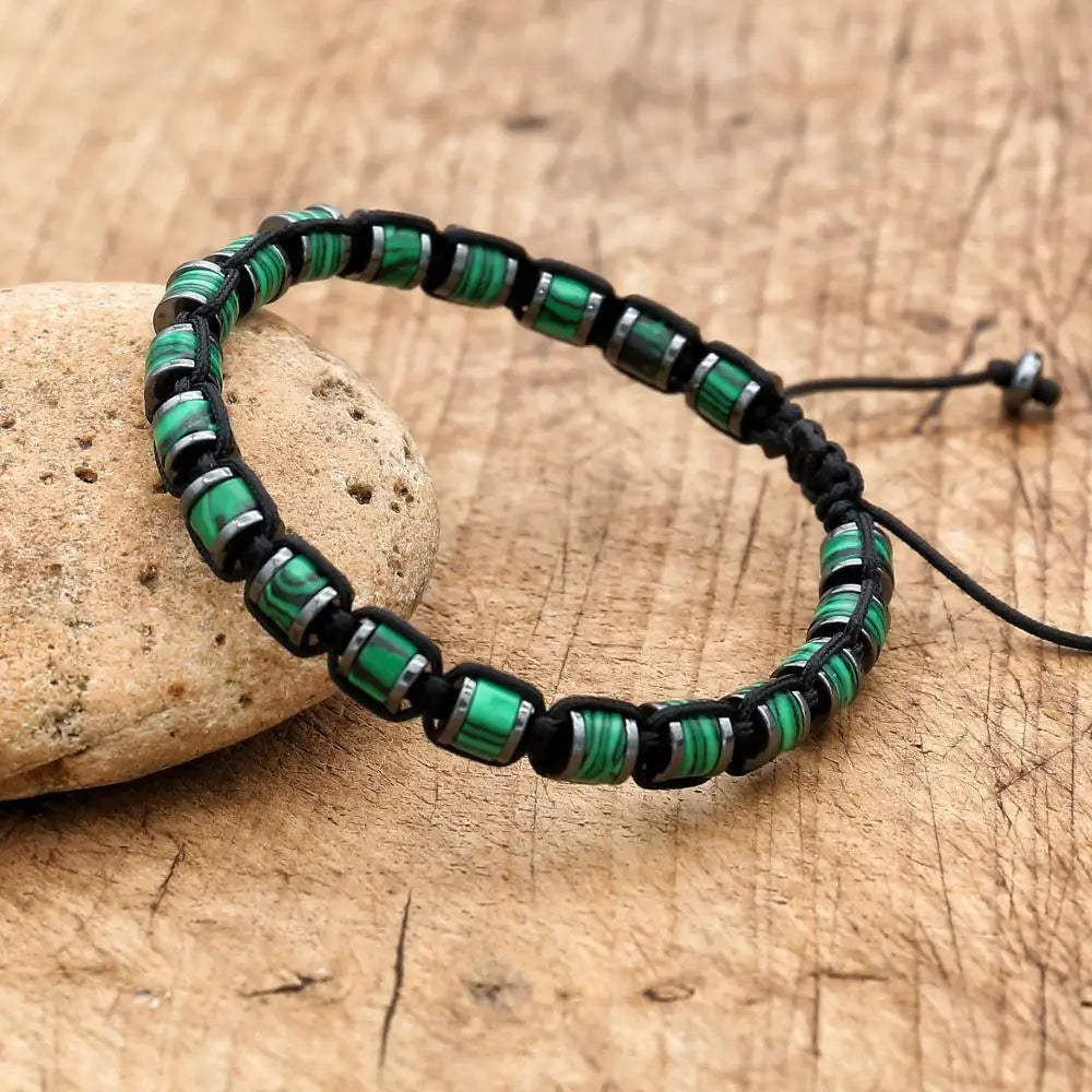 Tinker Shop Bracelet Braided Malachite Hematite for Unisex