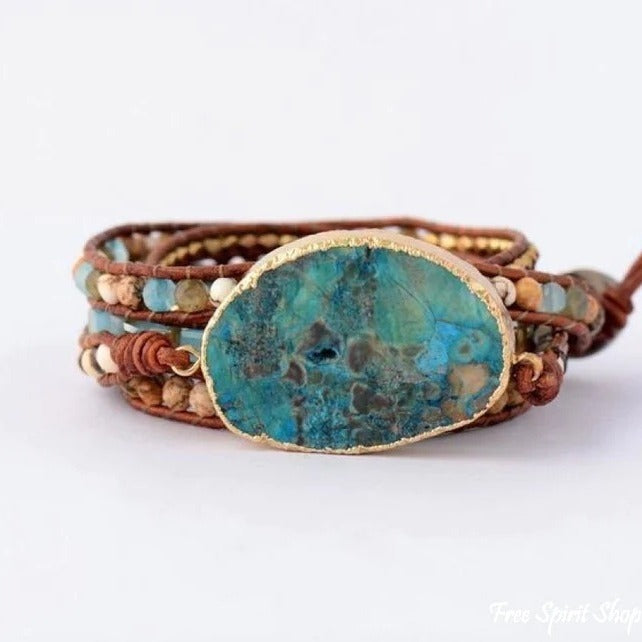 Premium Bracelet Ocean Stone Leather Multi Layer for Unisex