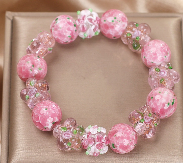High-grade Girl Cherry Blossom Glass Crystal Bracelet