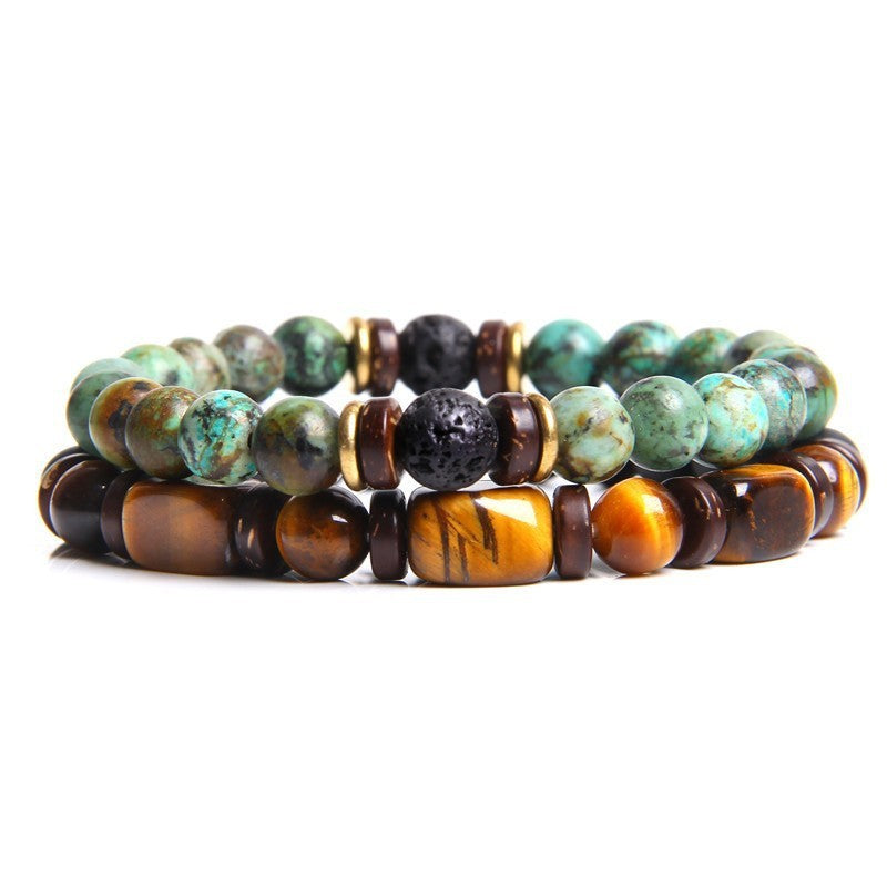 Natural Stone Men's Tiger's Eye Bead Double Layer Combination Bracelet