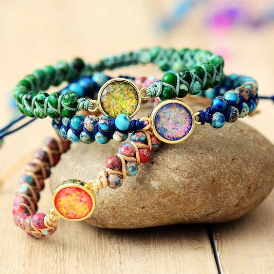Premium Woven Bracelet Inlaid Gem Beads for Office Ladies