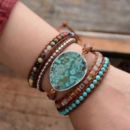 Premium Bracelet Ocean Stone Leather Multi Layer for Unisex