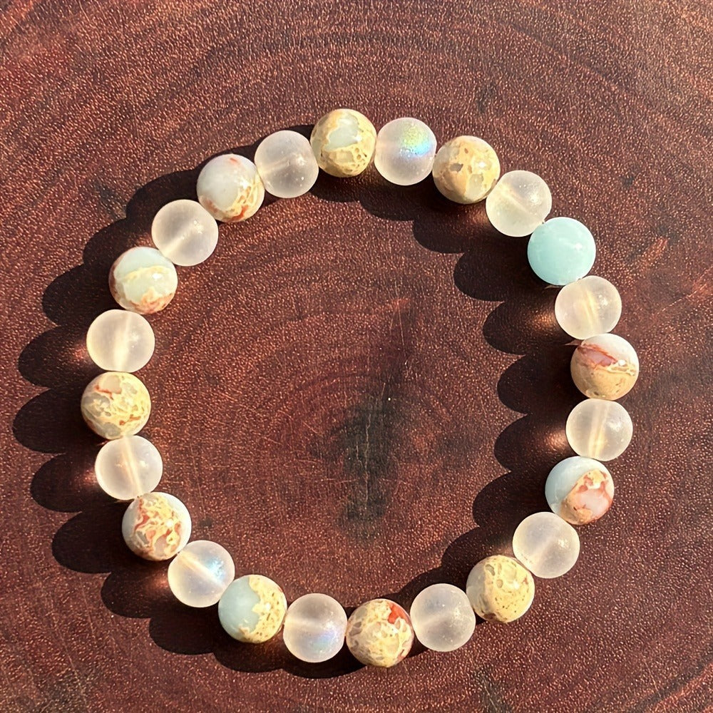 Limited Woven Wooden Pattern Gemstone Powder Bracelet