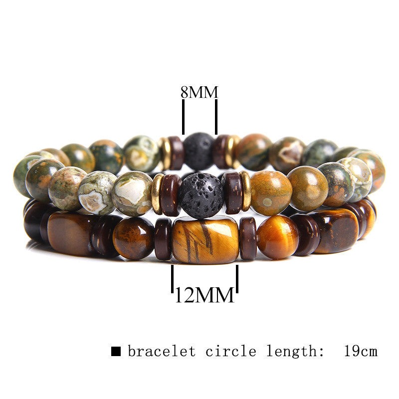 Natural Stone Men's Tiger's Eye Bead Double Layer Combination Bracelet