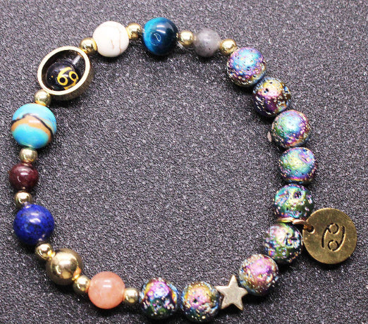 Blue San Colorful Volcanic Rock Twelve Constellations Bracelets