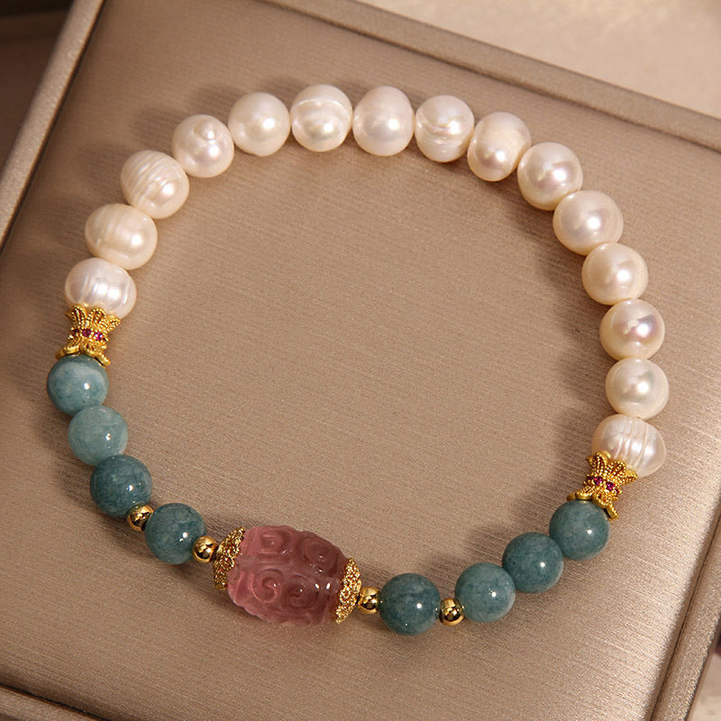 Natural Freshwater Pearl Blue Water Emerald Crystal Bracelet For Women