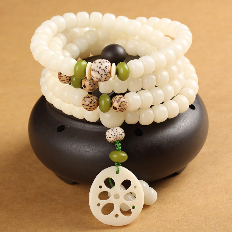 White Jade Bodhi Beads Long Bracelet Limited Edition