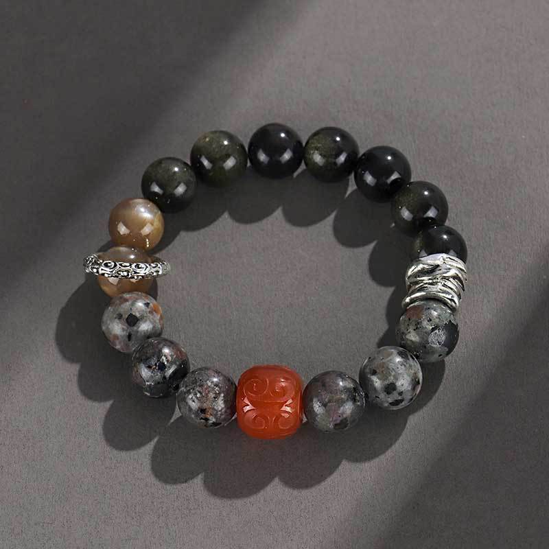 Wukong Gold Obsidian Flame Stone Red Agate Bracelet Premier