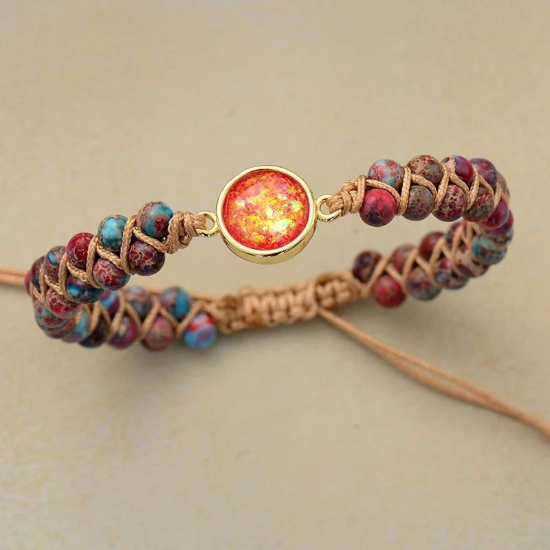 Premium Woven Bracelet Inlaid Gem Beads for Office Ladies