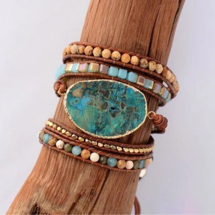 Premium Bracelet Ocean Stone Leather Multi Layer for Unisex