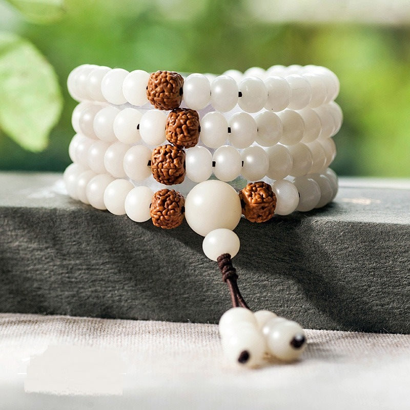 White Jade Bodhi Beads Long Bracelet Limited Edition