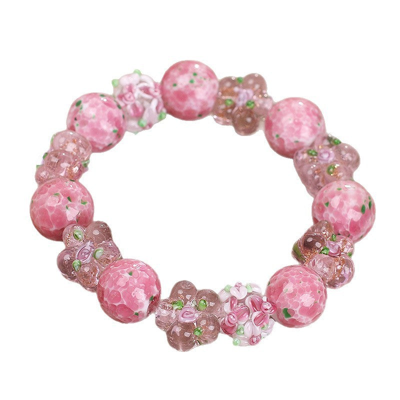 High-grade Girl Cherry Blossom Glass Crystal Bracelet