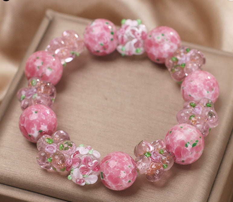 High-grade Girl Cherry Blossom Glass Crystal Bracelet