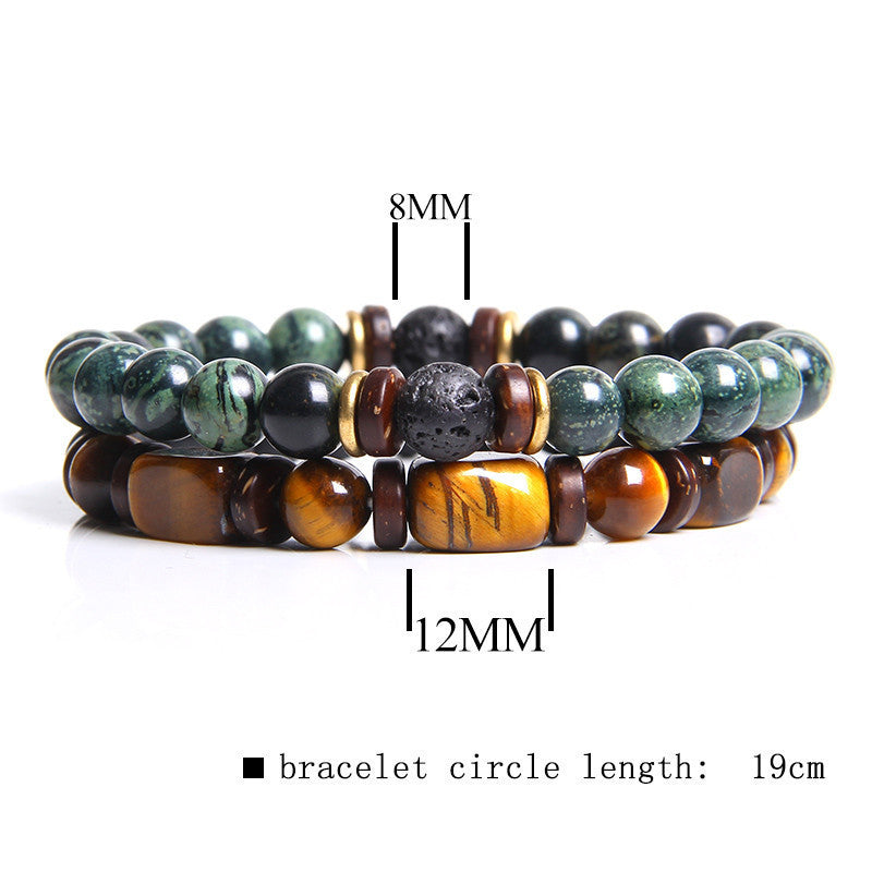 Natural Stone Men's Tiger's Eye Bead Double Layer Combination Bracelet