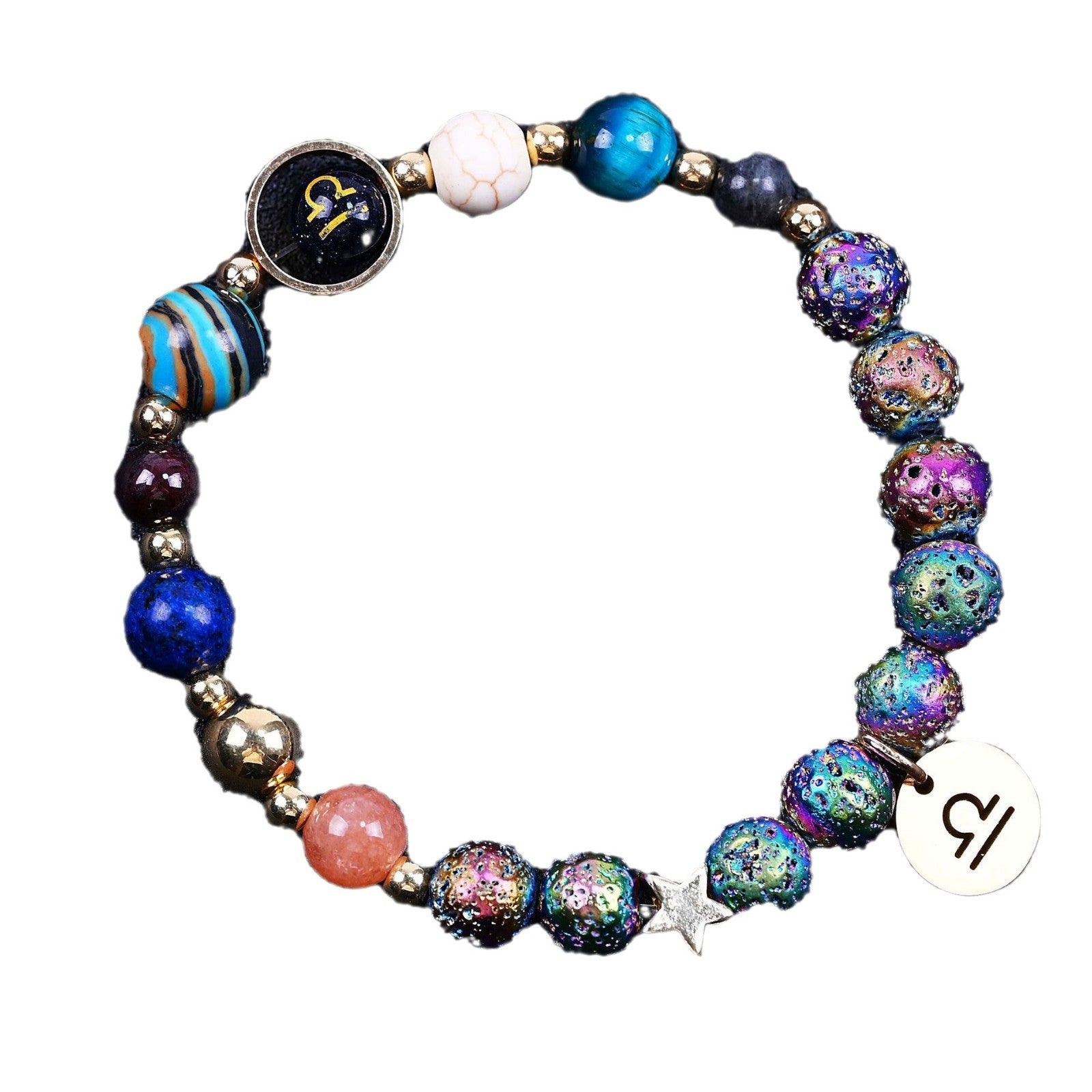 Blue San Colorful Volcanic Rock Twelve Constellations Bracelets