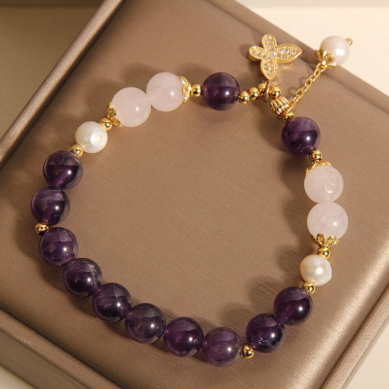 Natural Amethyst Bracelet Women's Light Luxury Minority Retro Exquisite Temperament Butterfly