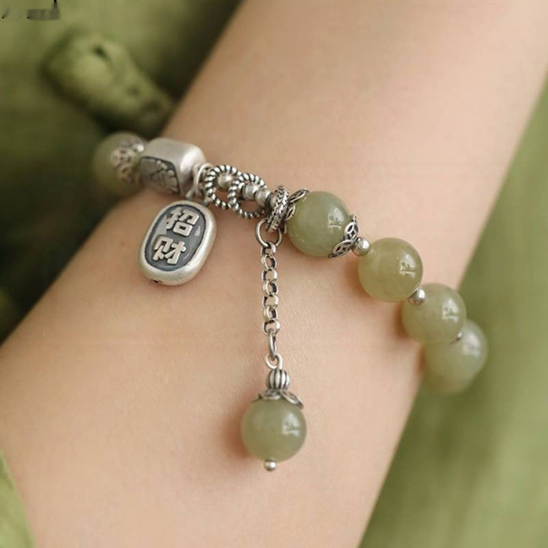 925 Silver Sunflower Seeds Pearl Blessing Bracelet Female Hetian Jade Round Beads