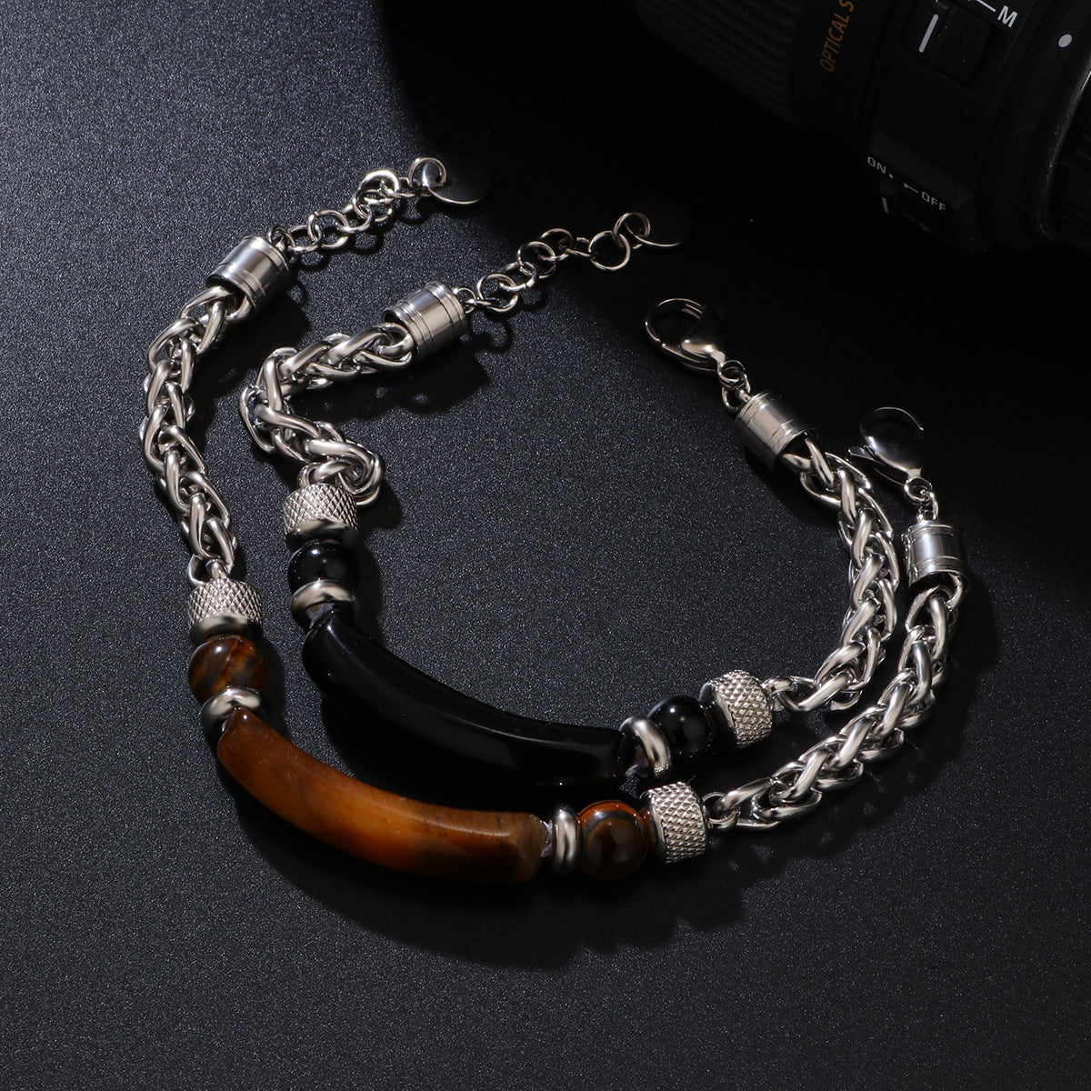 Natural Stone Bracelet Men's Chain Splicing Tiger Eye Stone